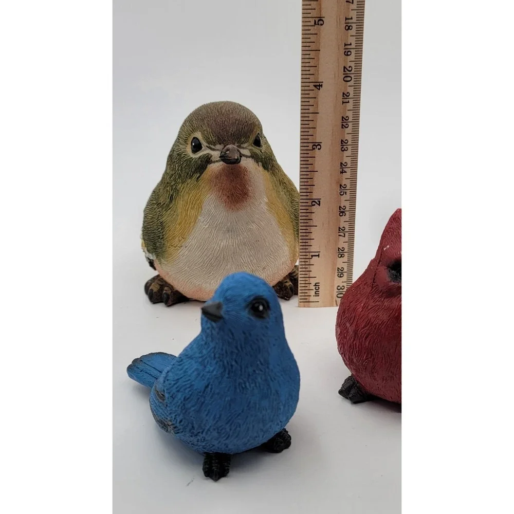 Set Of 5 Lovely Resin Colorful Bird Blue Figurines Cardinal Warbler